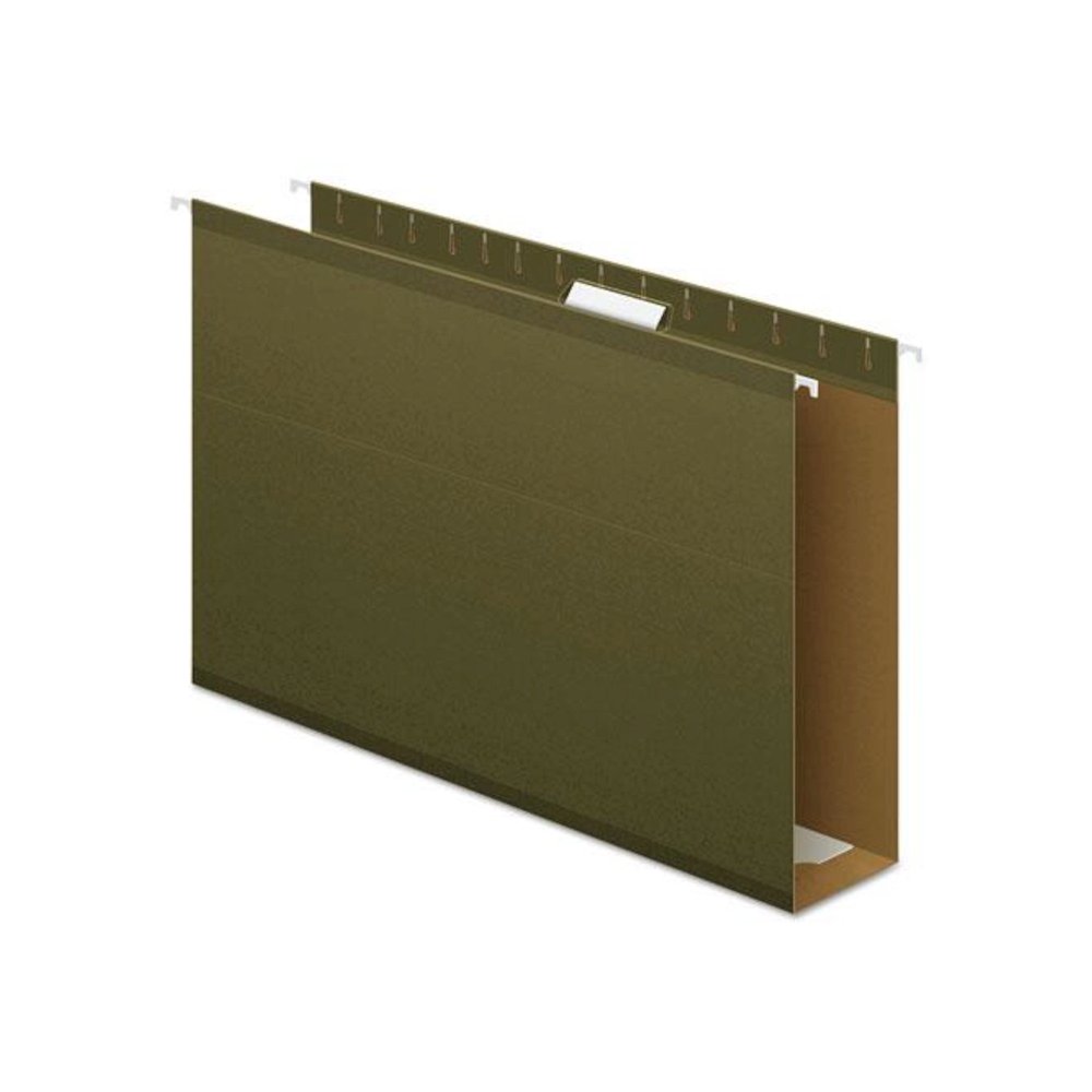 Extra Capacity Reinforced Hanging File Folders with Box Bottom, 3" Capacity, Legal Size, 1/5-Cut Tabs, Green, 25/Box. Picture 1