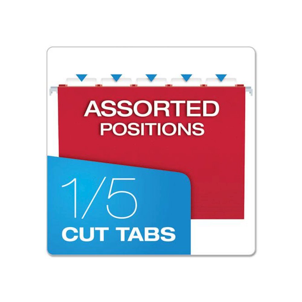 Colored Hanging Folders, Letter Size, 1/5-Cut Tabs, Red, 25/Box. Picture 4