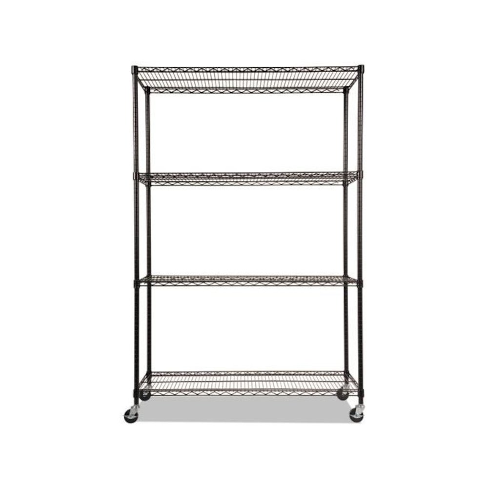 NSF Certified 4-Shelf Wire Shelving Kit with Casters, 48w x 18d x 72h, Black. Picture 2
