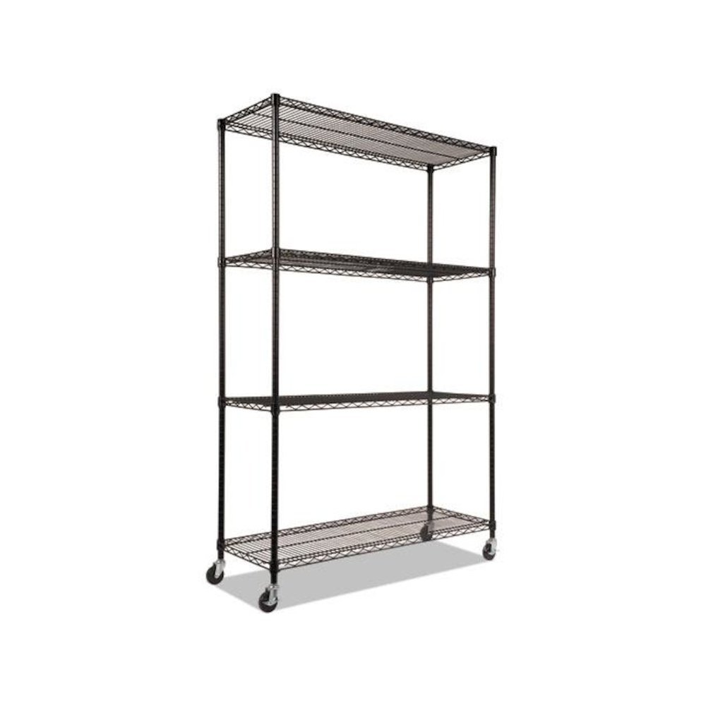 NSF Certified 4-Shelf Wire Shelving Kit with Casters, 48w x 18d x 72h, Black. Picture 3