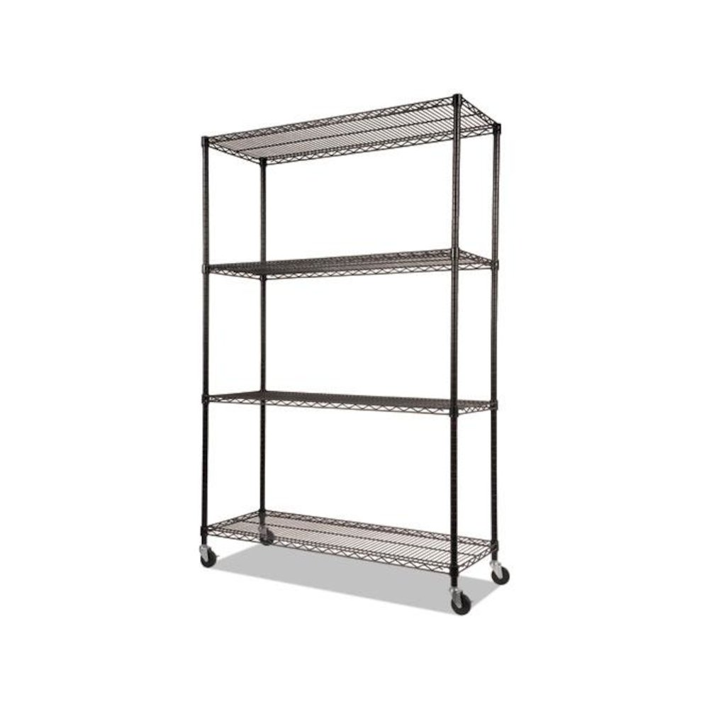 NSF Certified 4-Shelf Wire Shelving Kit with Casters, 48w x 18d x 72h, Black. Picture 1