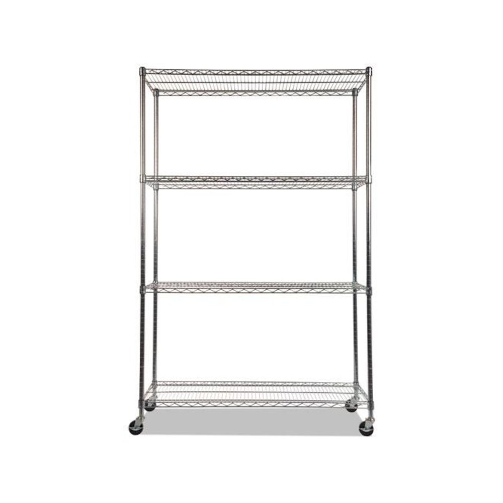 NSF Certified 4-Shelf Wire Shelving Kit with Casters, 48w x 18d x 72h, Silver. Picture 2