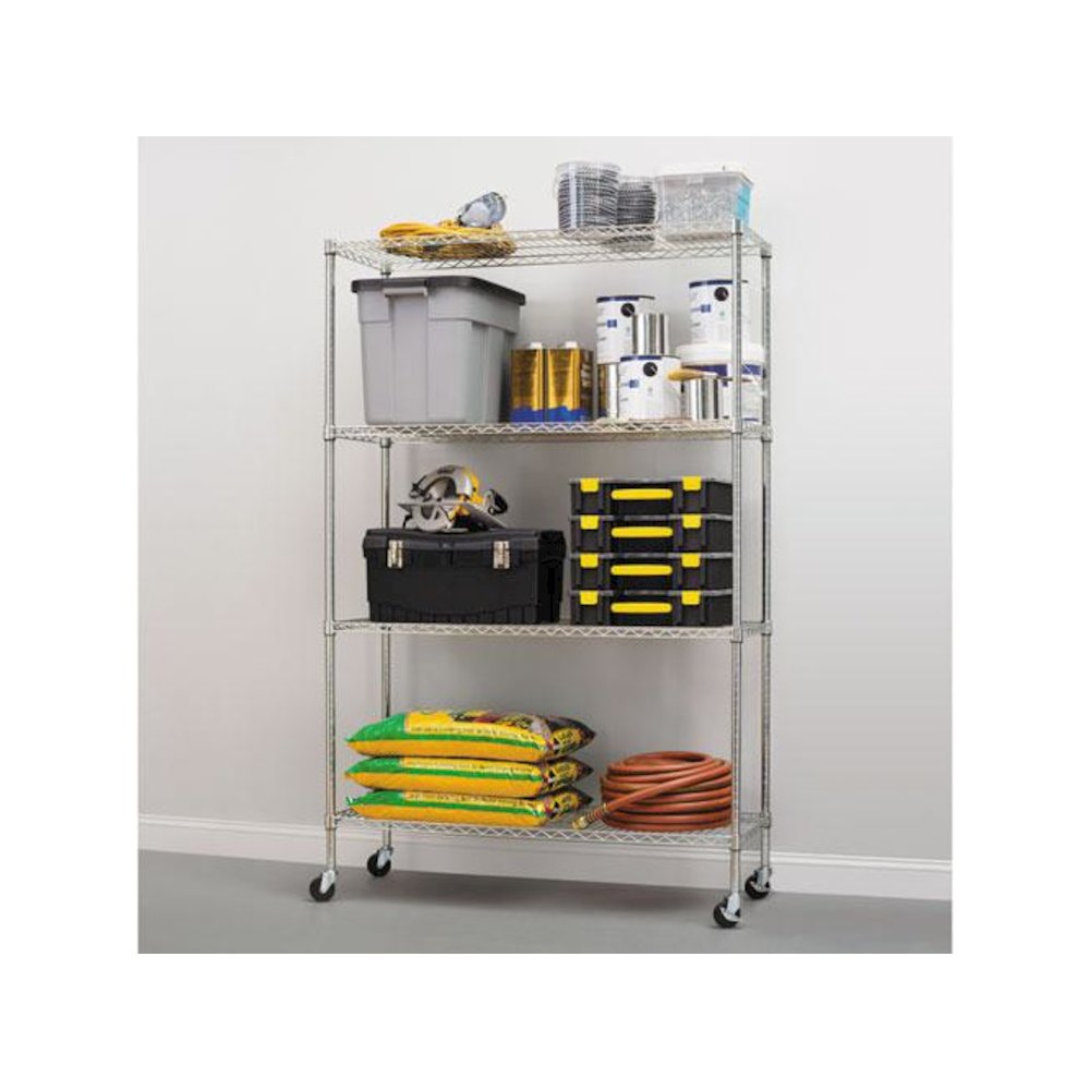 NSF Certified 4-Shelf Wire Shelving Kit with Casters, 48w x 18d x 72h, Silver. Picture 4