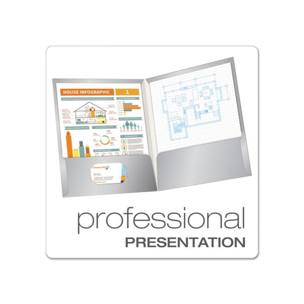 Laminated Twin Pocket Folders, Accommodates (100) 11 x 8.5 Sheets, Gray, 25/Box. Picture 2