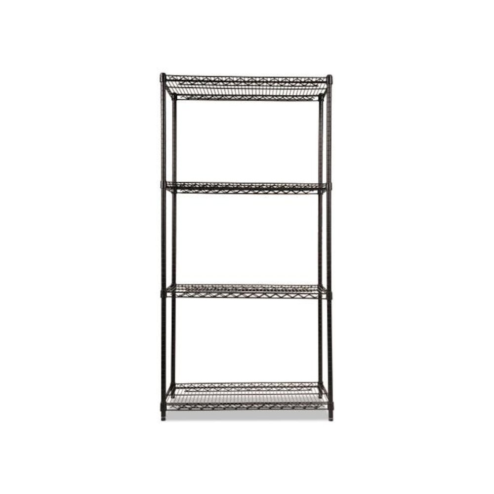 NSF Certified Industrial Four-Shelf Wire Shelving Kit, 36w x 18d x 72h, Black. Picture 2