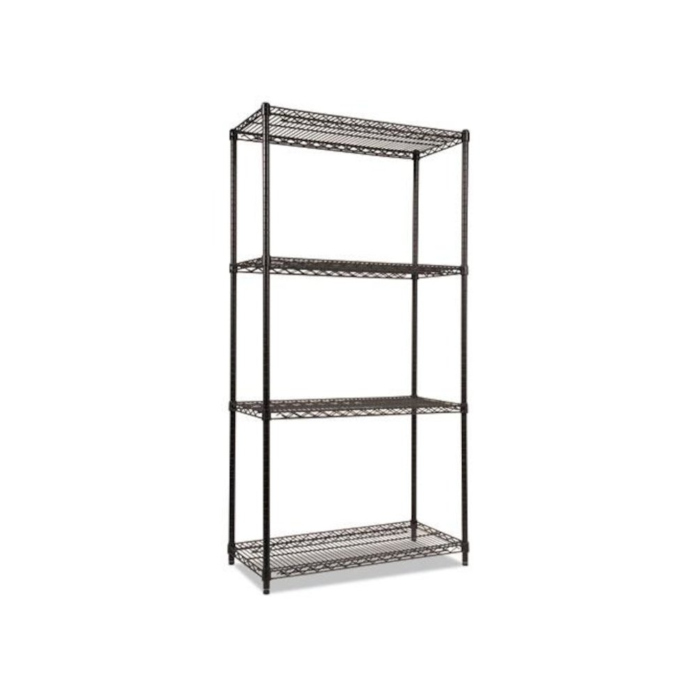 NSF Certified Industrial Four-Shelf Wire Shelving Kit, 36w x 18d x 72h, Black. Picture 3