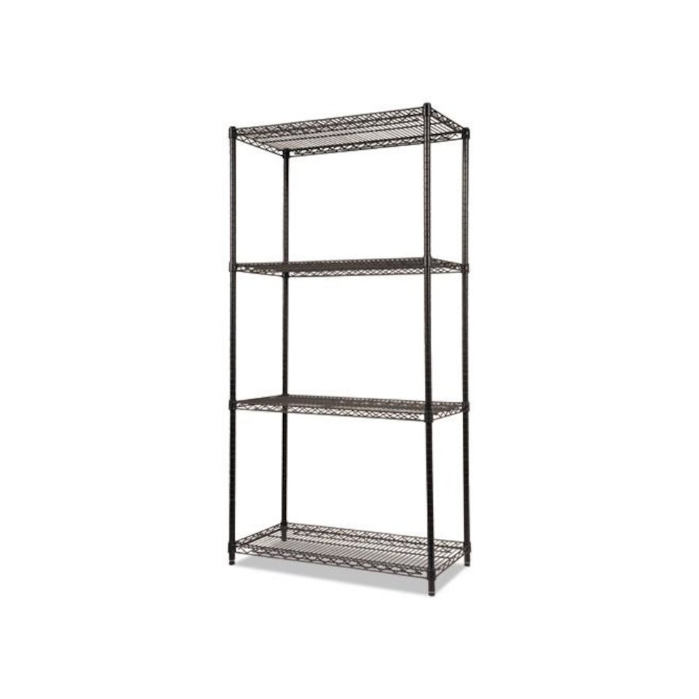 NSF Certified Industrial Four-Shelf Wire Shelving Kit, 36w x 18d x 72h, Black. Picture 1