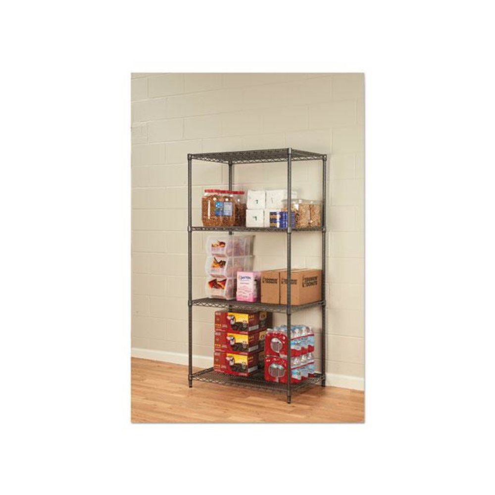 Wire Shelving Starter Kit, Four-Shelf, 36w x 24d x 72h, Black Anthracite. Picture 4
