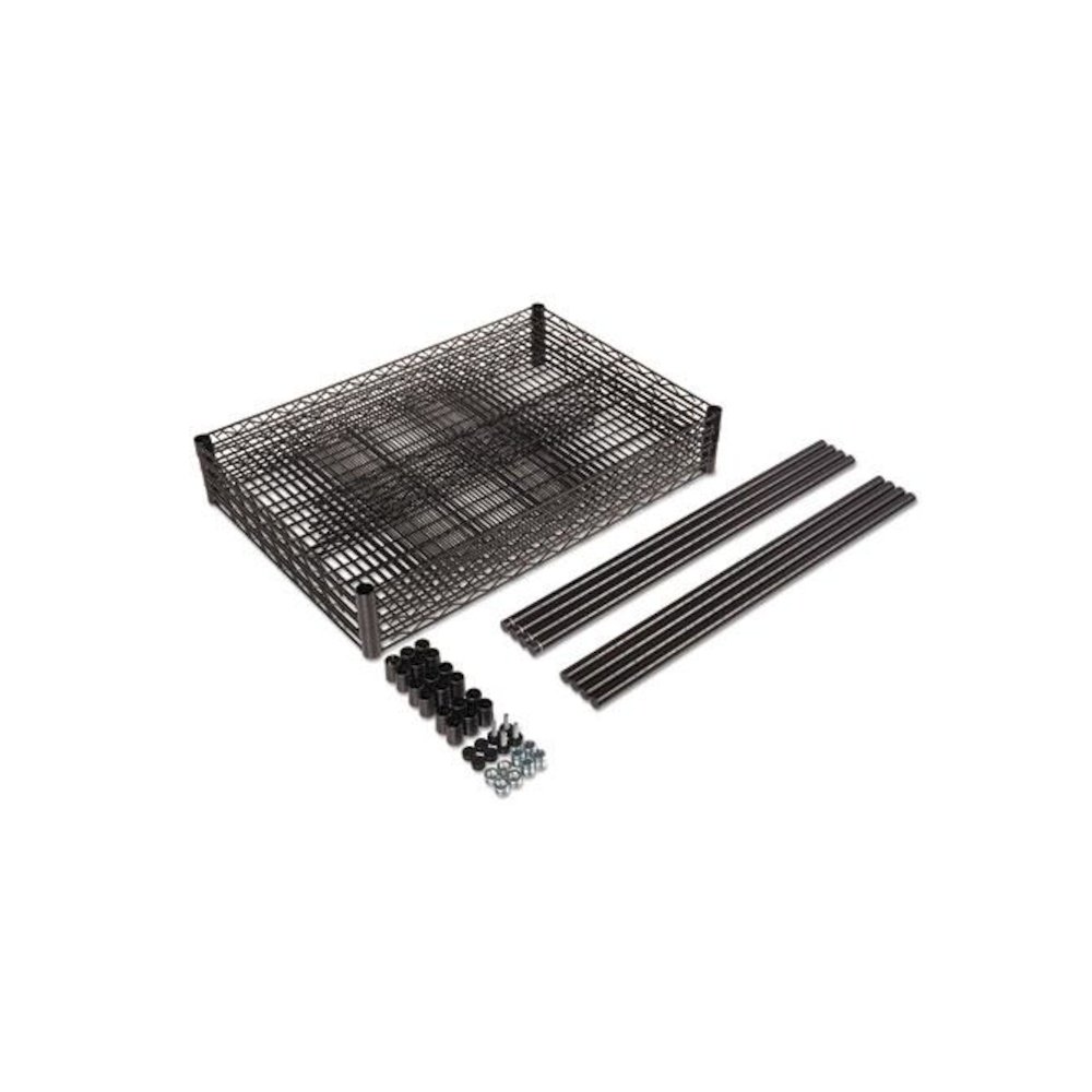 NSF Certified Industrial Four-Shelf Wire Shelving Kit, 36w x 18d x 72h, Black. Picture 4