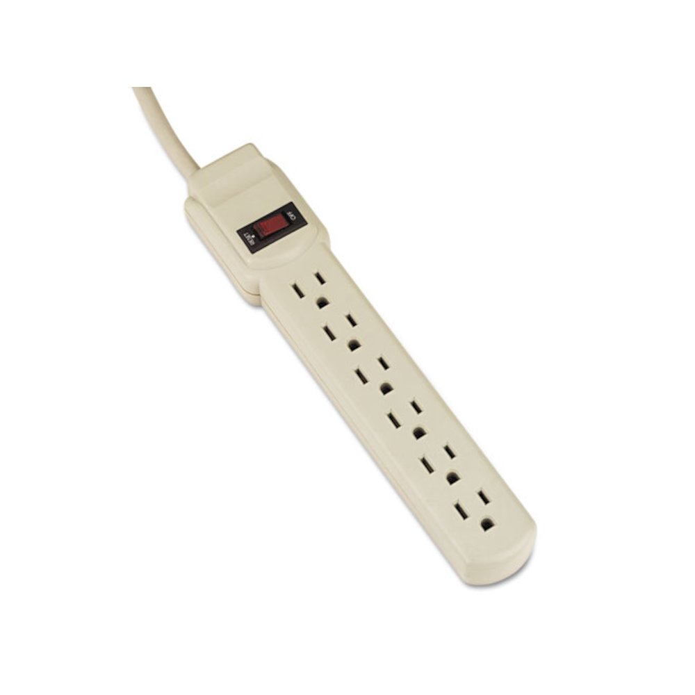 Power Strip, 6 Outlets, 4 ft Cord, Ivory. Picture 1