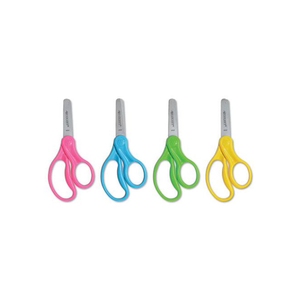 For Kids Scissors Teacher's Pack, Rounded Tip, 5" Long, 1.75" Cut Length, Straight Assorted Color Handles, 12/Pack. Picture 2