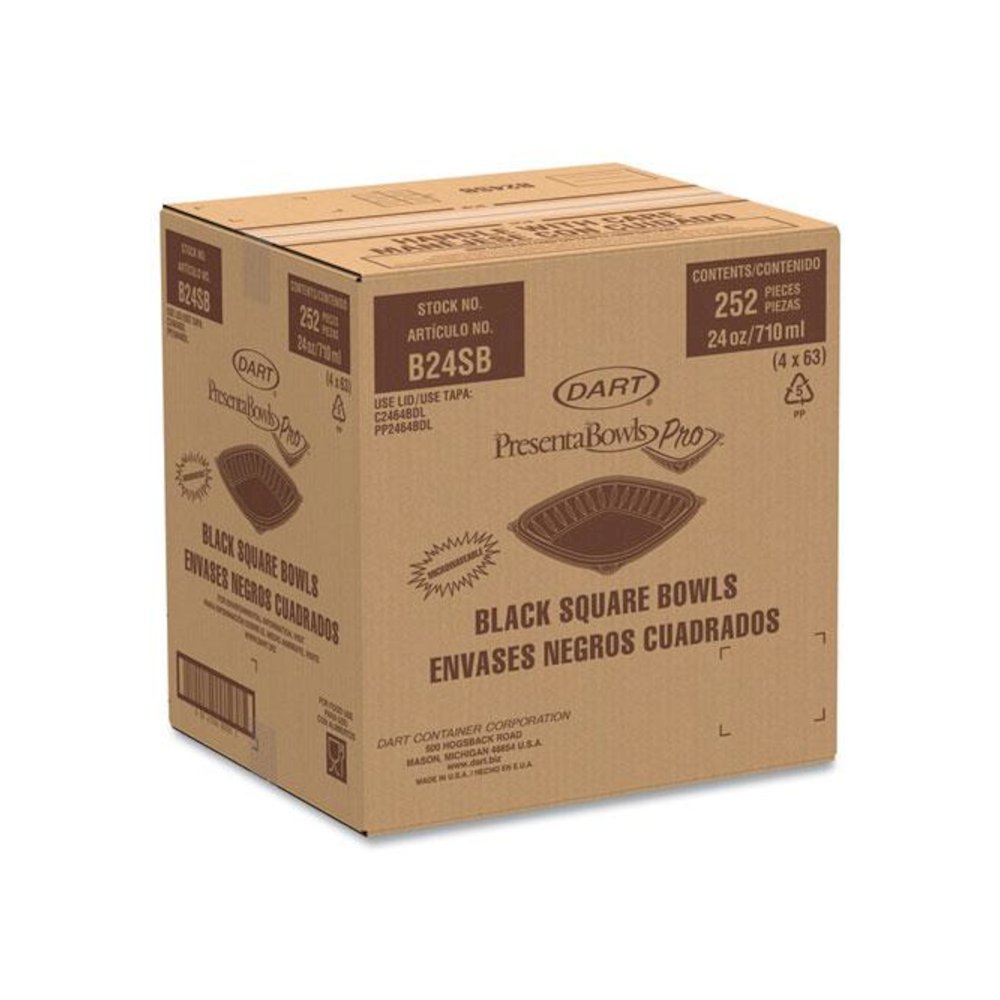 PresentaBowls Pro Black Square Bowls, 24 oz, 8.5 x 8.5 x 1.8, Plastic, 63/Bag, 4 Bags/Carton. Picture 4