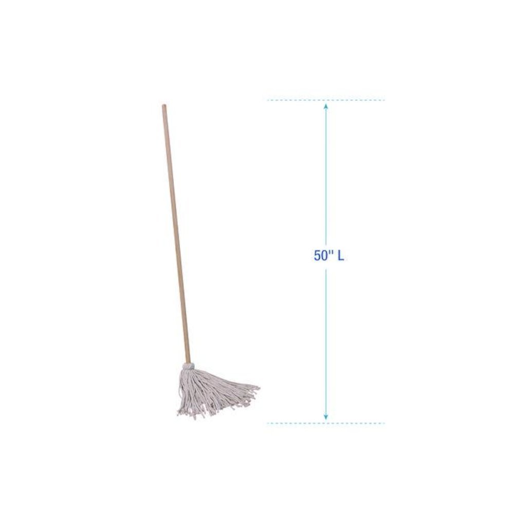 Cotton Deck Mop, #16 White Cotton Head, 50" Wood Handle, 12/Carton. Picture 3