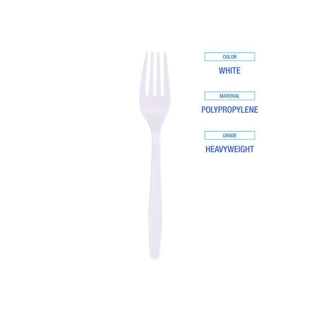 Heavyweight Polypropylene Cutlery, Fork, Plastic, White, 1,000/Carton. Picture 5