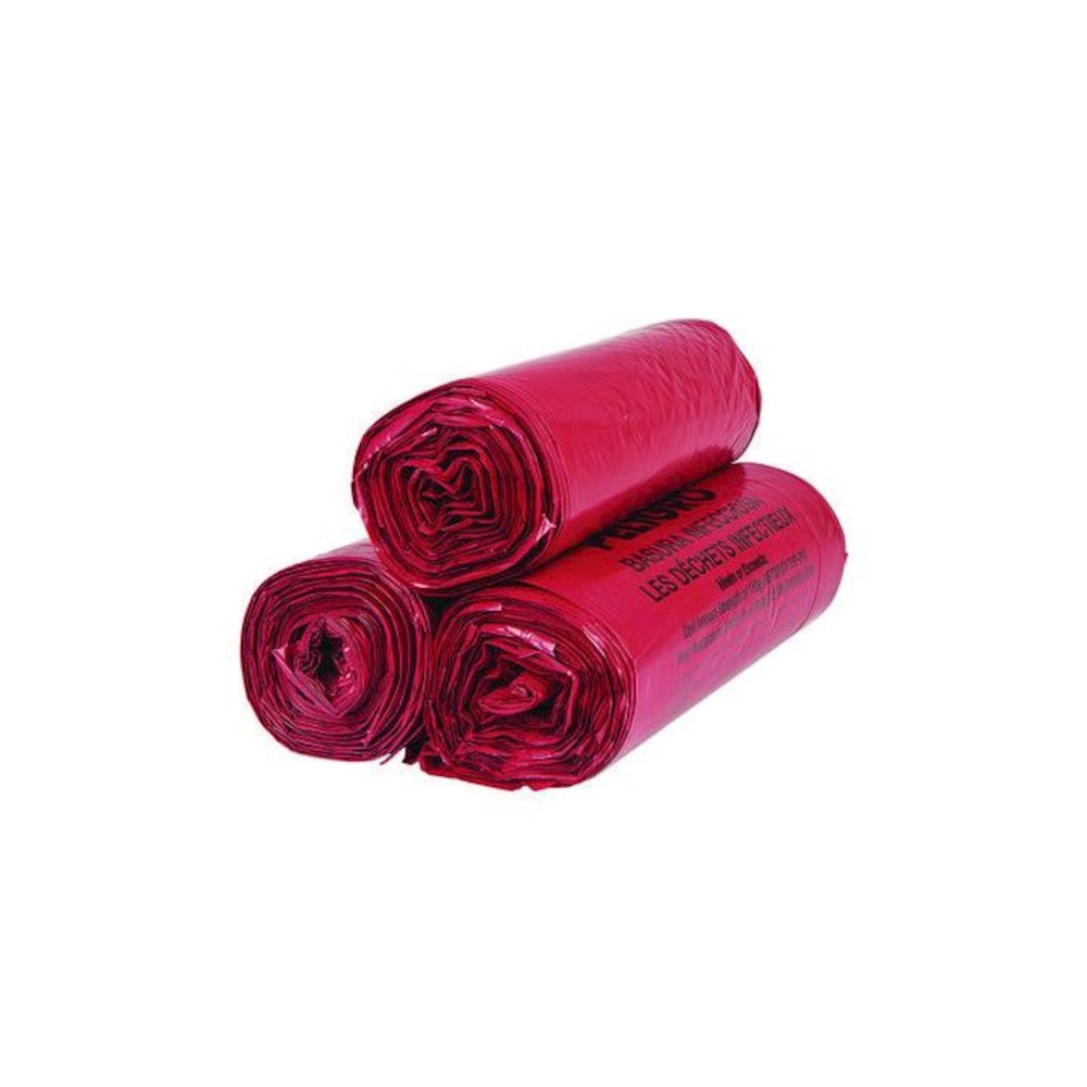 Institutional Low-Density Can Liners, Infectious Waste Biohazard, 33 gal, 1.3 mil, 33 x 39, Red, Interleaved, 25/RL, 6 RL/CT. Picture 4
