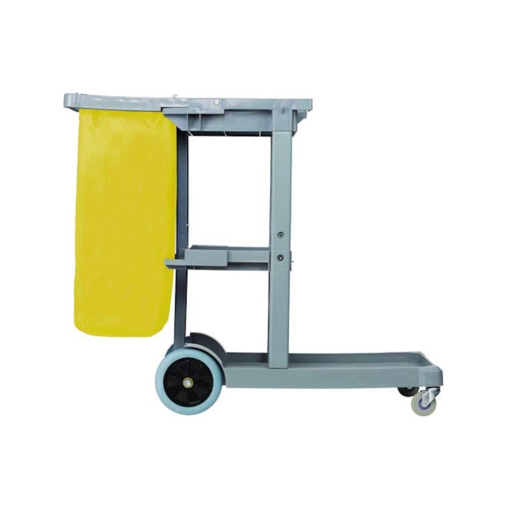 Janitor's Cart, Plastic, 4 Shelves, 1 Bin, 19" x 45" x 39", Gray. Picture 3