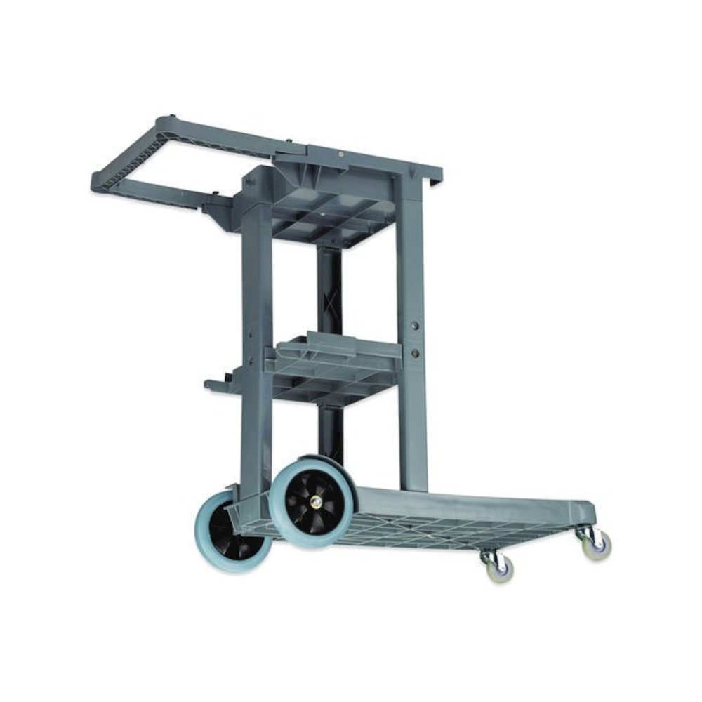 Janitor's Cart, Plastic, 4 Shelves, 1 Bin, 19" x 45" x 39", Gray. Picture 4