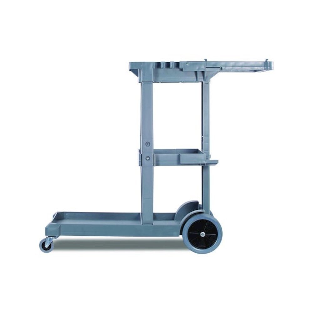 Janitor's Cart, Plastic, 4 Shelves, 1 Bin, 19" x 45" x 39", Gray. Picture 6