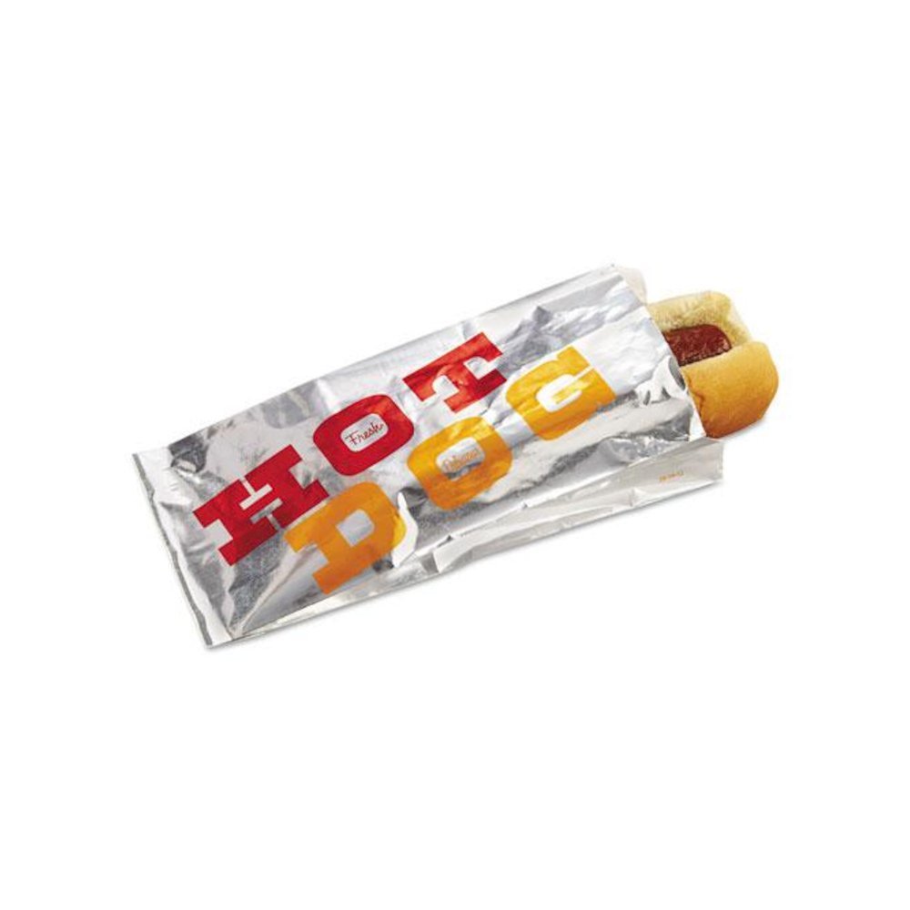 Foil Hot Dog Bags, 3 1/2w x 1 1/2d x 8 1/2h, White "HOT DOG", 1000/Carton. Picture 1