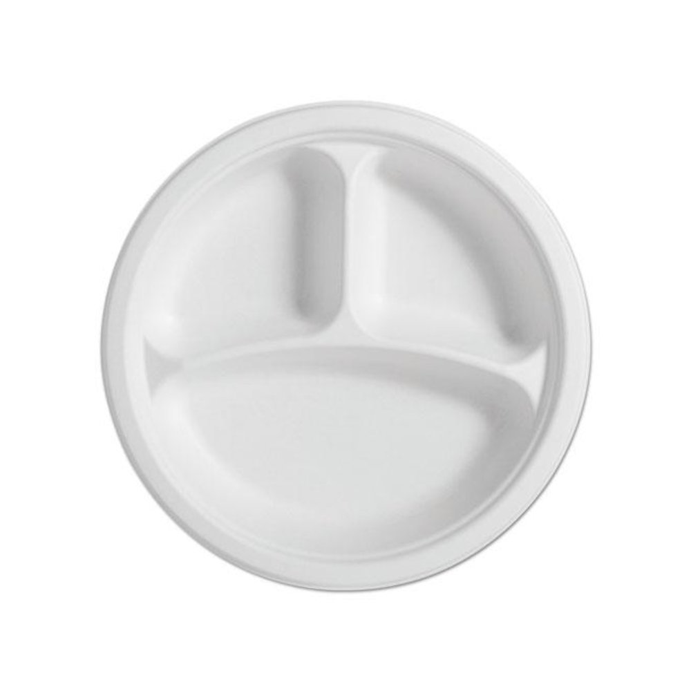 PaperPro Naturals Fiber Round Plates, 3-Comp, 10 1/4", Natural, 125/PK, 4 PK/CT. Picture 1