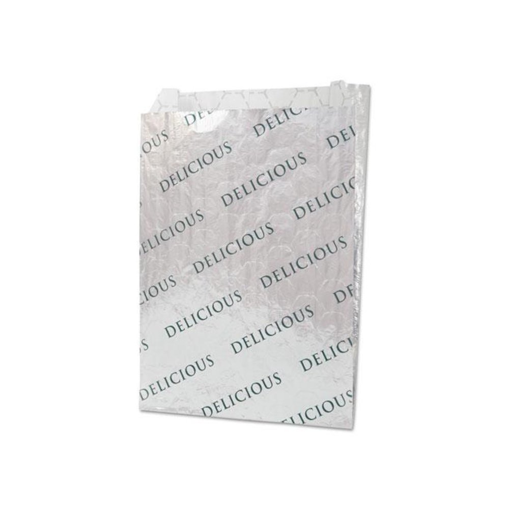 Foil/Paper/Honeycomb Insulated Bag "Delicious", 8" x 6", White, 1000/Carton. Picture 1