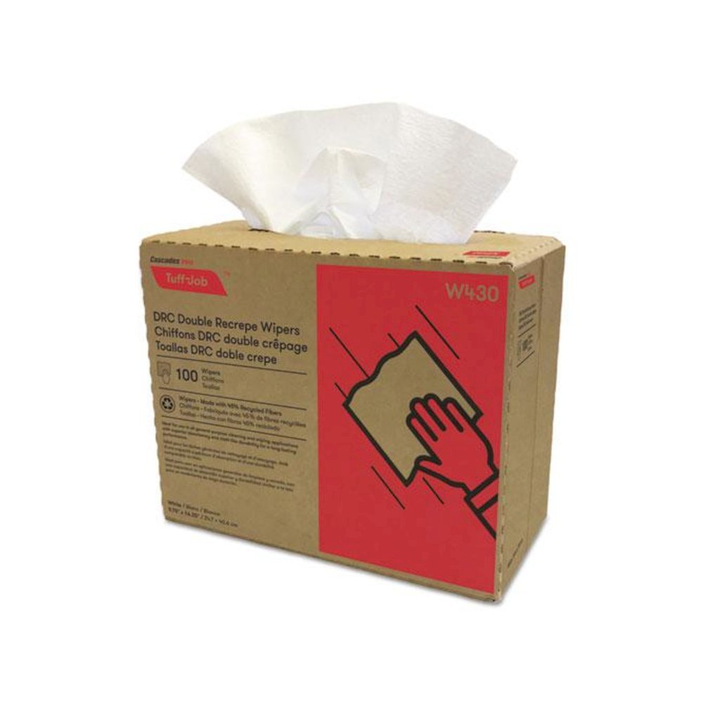 Tuff-Job Double Recrepe Wipers, 9.75 x 16.5, White, 100/Box, 8 Box/Carton. Picture 1