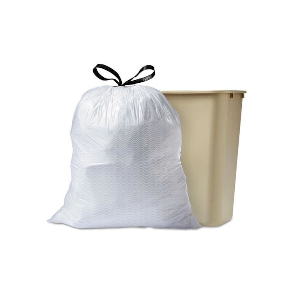 OdorShield Tall Kitchen Drawstring Bags, Lavender Breeze, 13 gal, White, 80/Box. Picture 3