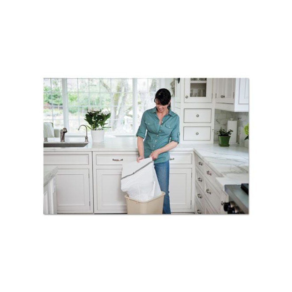 OdorShield Tall Kitchen Drawstring Bags, Lavender Breeze, 13 gal, White, 80/Box. Picture 6