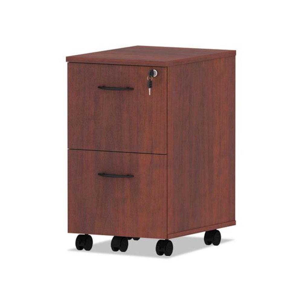 Alera Valencia Series Mobile Pedestal, Left or Right, 2 Legal/Letter-Size File Drawers, Medium Cherry, 15.38" x 20" x 26.63". Picture 3