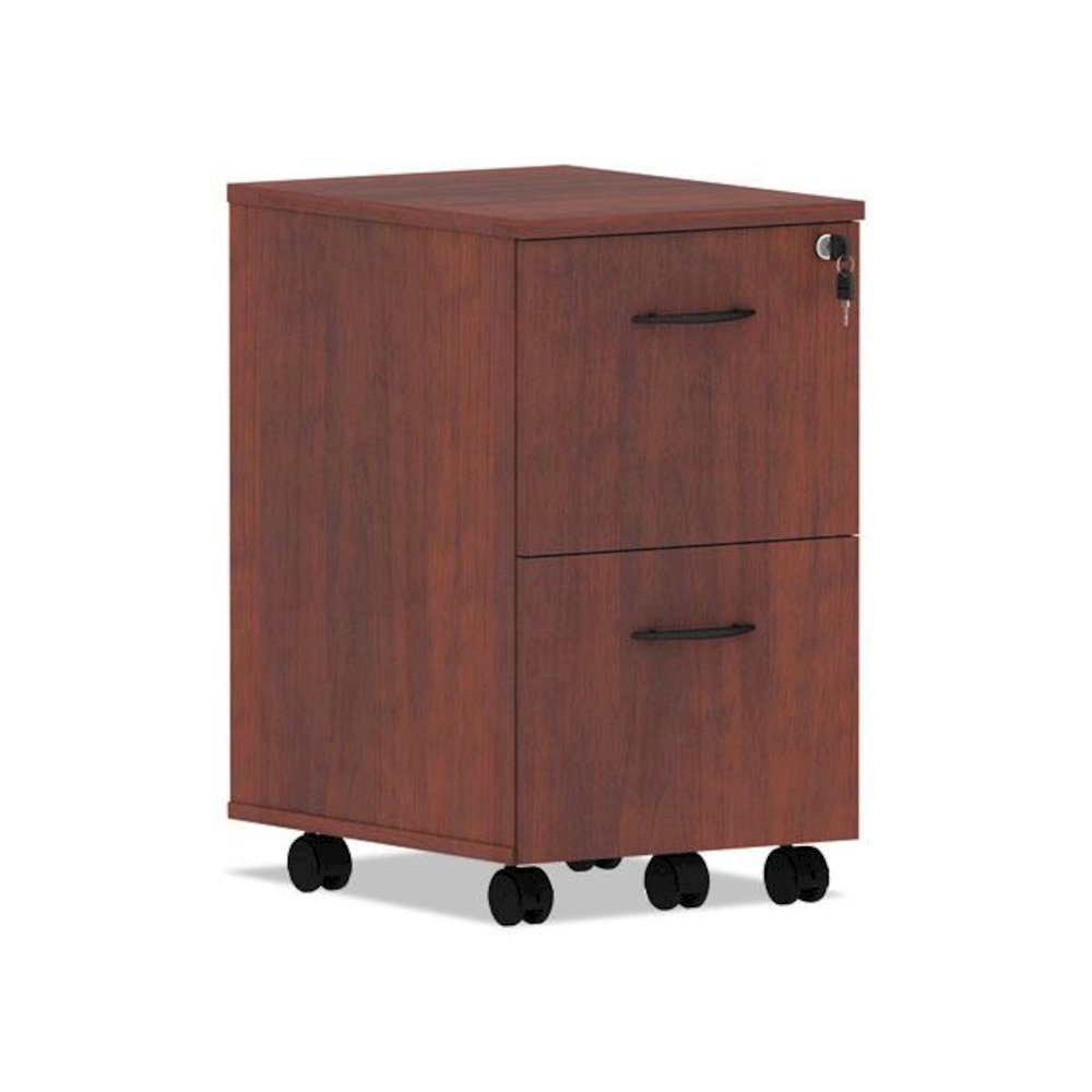 Alera Valencia Series Mobile Pedestal, Left or Right, 2 Legal/Letter-Size File Drawers, Medium Cherry, 15.38" x 20" x 26.63". Picture 1
