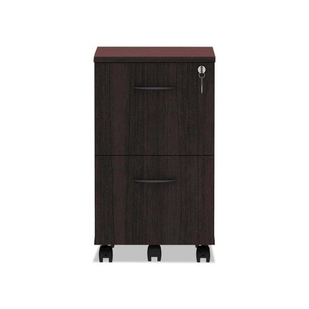 Alera Valencia Series Mobile Pedestal, Left or Right, 2 Legal/Letter-Size File Drawers, Mahogany, 15.38" x 20" x 26.63". Picture 2
