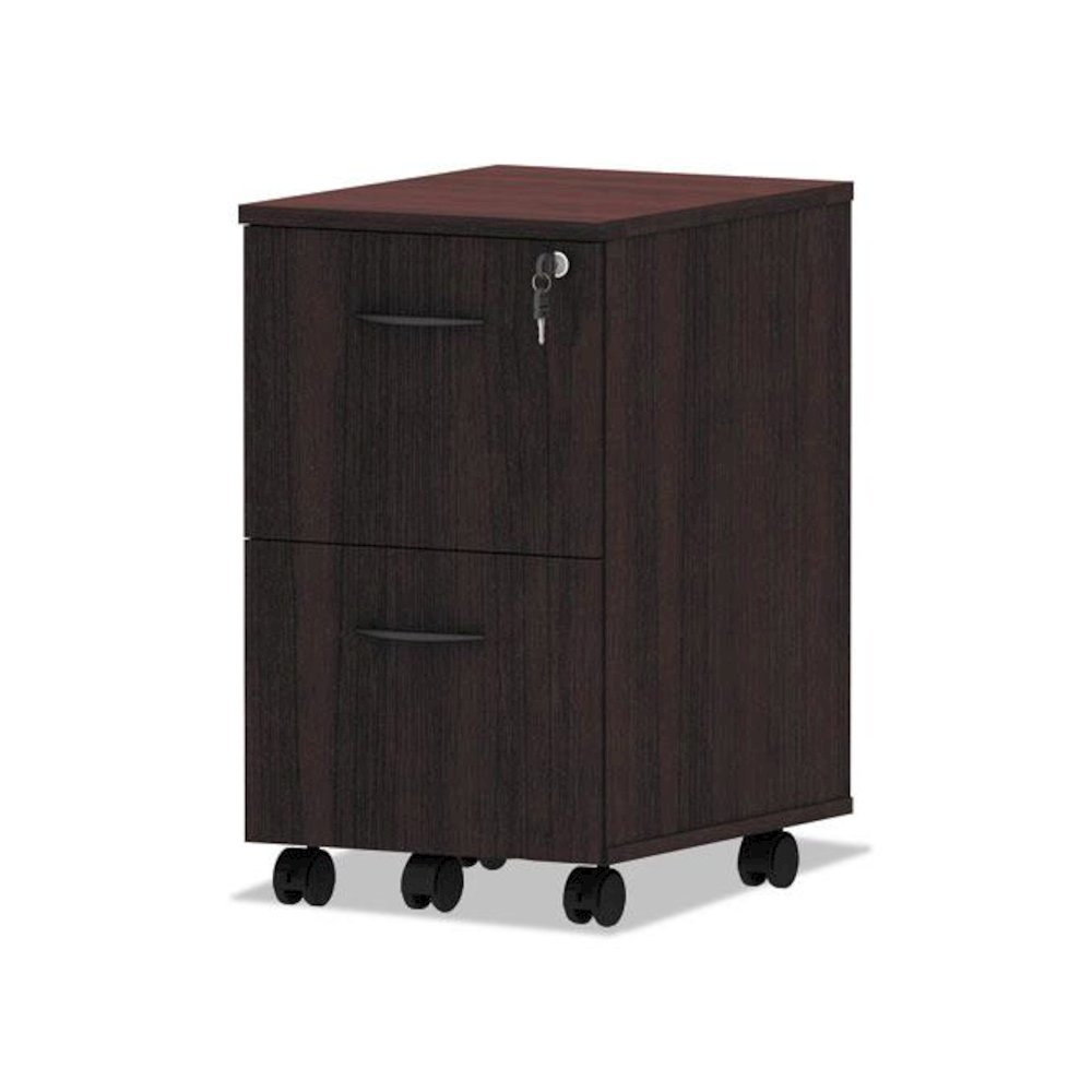 Alera Valencia Series Mobile Pedestal, Left or Right, 2 Legal/Letter-Size File Drawers, Mahogany, 15.38" x 20" x 26.63". Picture 3