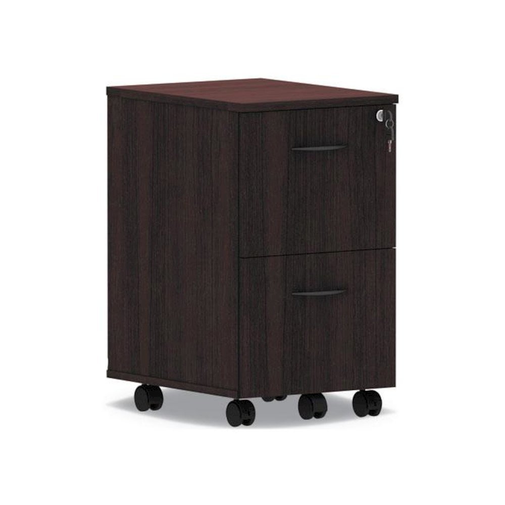 Alera Valencia Series Mobile Pedestal, Left or Right, 2 Legal/Letter-Size File Drawers, Mahogany, 15.38" x 20" x 26.63". Picture 1