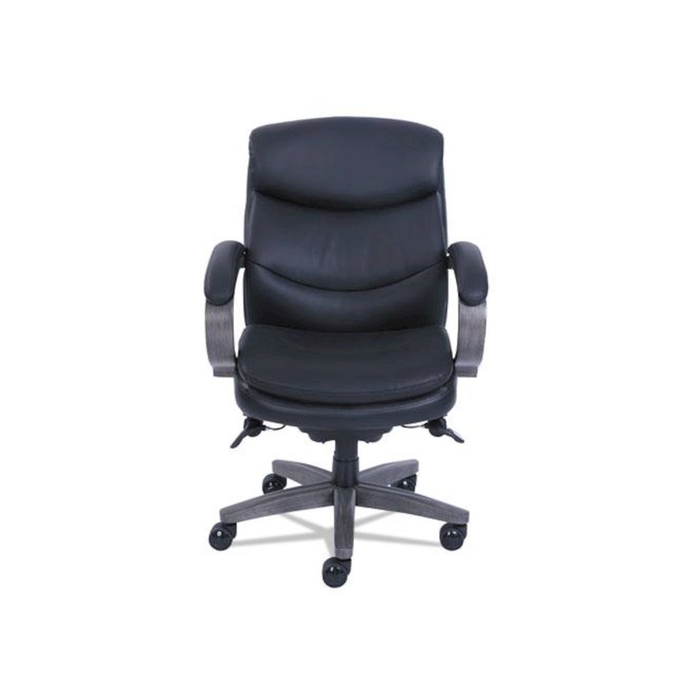 Woodbury Mid-Back Executive Chair, Supports Up to 300 lb, 18.75" to 21.75" Seat Height, Black Seat/Back, Weathered Gray Base. Picture 2