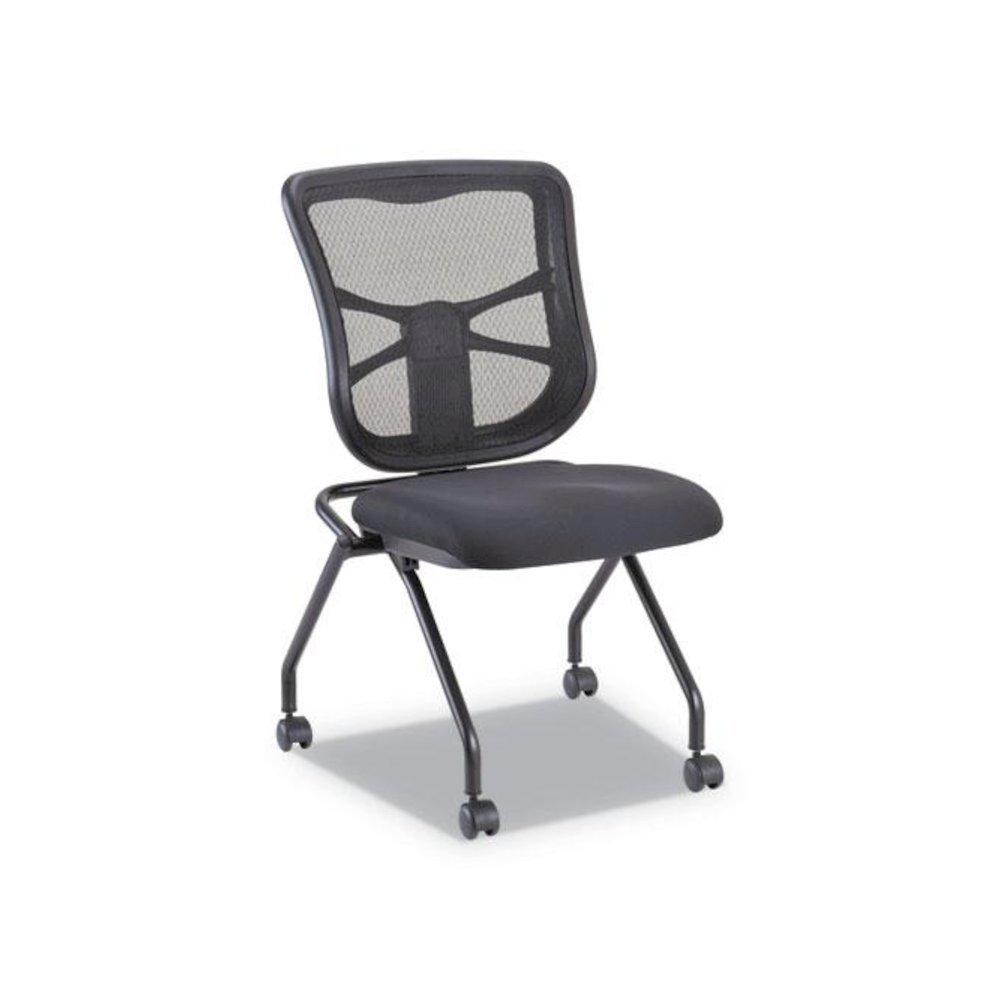 Alera Elusion Mesh Nesting Chairs, Supports Up to 275 lb, 18.1" Seat Height, Black Seat, Black Back, Black Base, 2/Carton. Picture 1