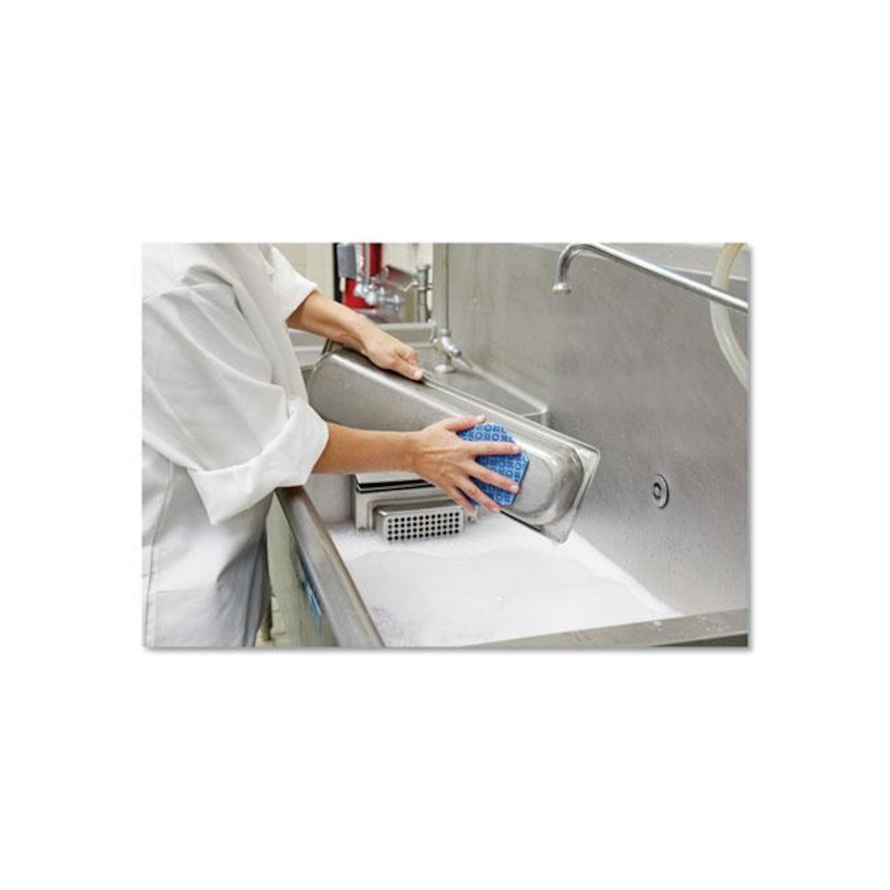 Low Scratch Scour Pad 2000HEX, 5.75" x 5", Blue, 15/Carton. Picture 3