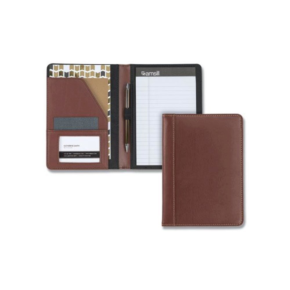 Contrast Stitch Leather Padfolio, 6.25w x 8.75h, Open Style, Brown. Picture 2