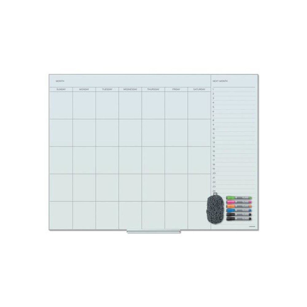 Floating Glass Dry Erase Calendar, Monthly Planning/Scheduling, 48" x 36" (Actual Size: 47" x 35"), White Surface. Picture 1