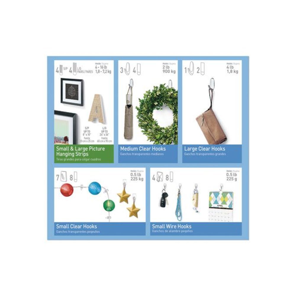 Clear Hooks and Strips, Assorted Sizes, Plastic, 0.05 lb; 2 lb; 4-16 lb Capacities, 16 Picture Strips/15 Hooks/22 Strips/Pack. Picture 2