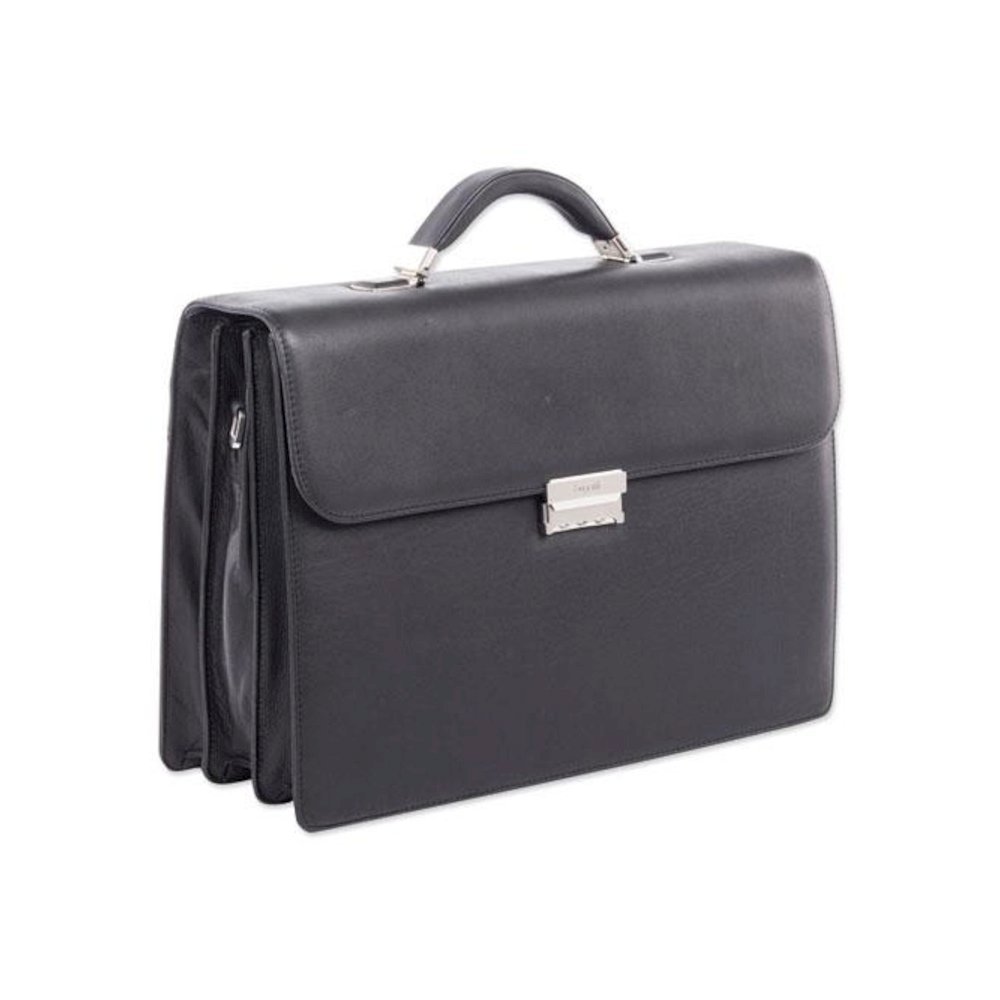 Milestone Briefcase, Fits Devices Up to 15.6", Leather, 5 x 5 x 12, Black. Picture 1