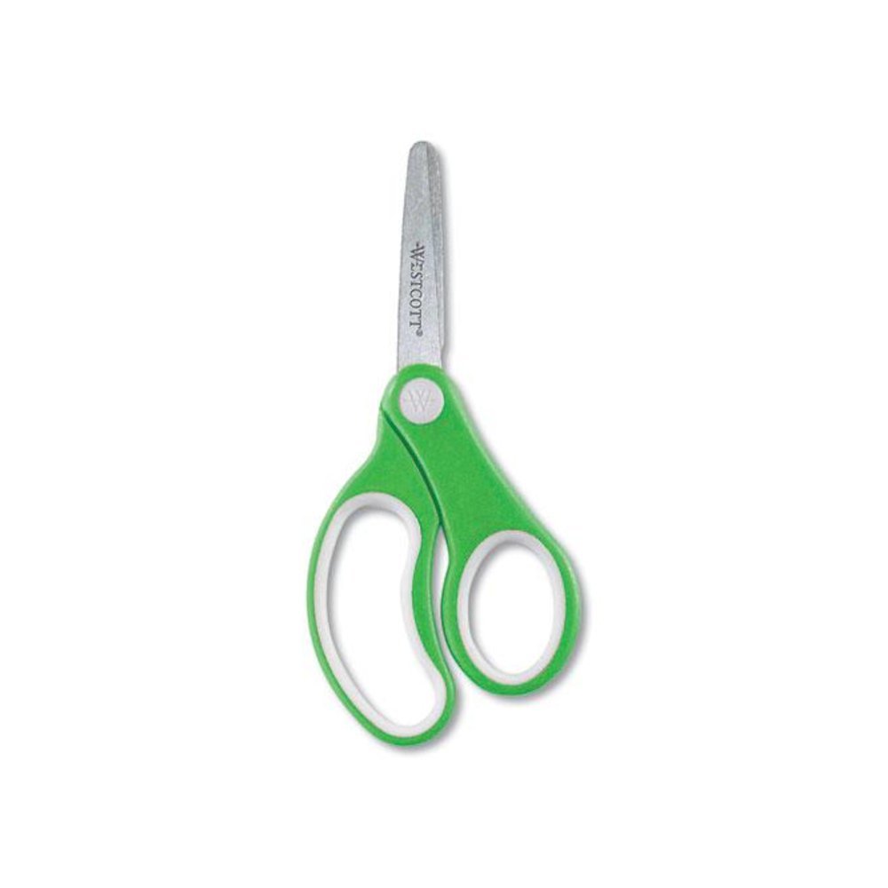 Soft Handle Kids Scissors, Rounded Tip, 5" Long, 1.75" Cut Length, Straight Assorted Color Handles, 12/Pack. Picture 3