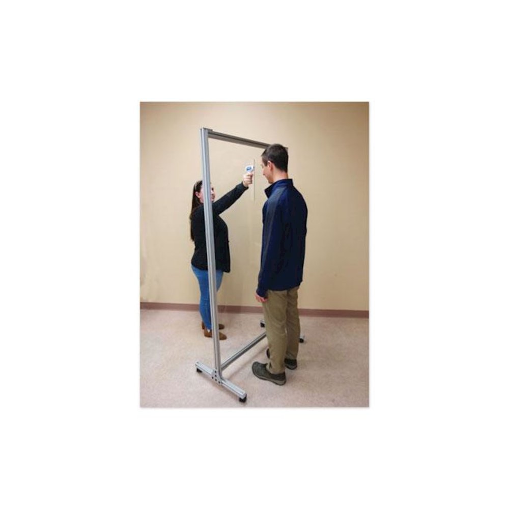 Acrylic Mobile Divider with Thermometer Access Cutout, 38.5" x 23.75" x 74.19", Clear. Picture 2