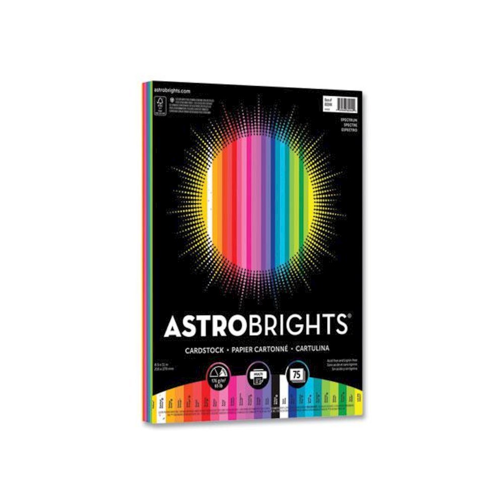 Color Cardstock, 65 lb Cover Weight, 8.5 x 11, Assorted Spectrum Colors, 75/Pack. Picture 1