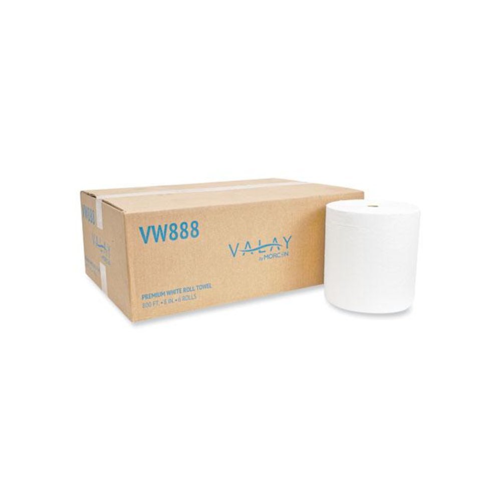 Valay Proprietary Roll Towels, 1-Ply, 8" x 800 ft, White, 6 Rolls/Carton. Picture 1
