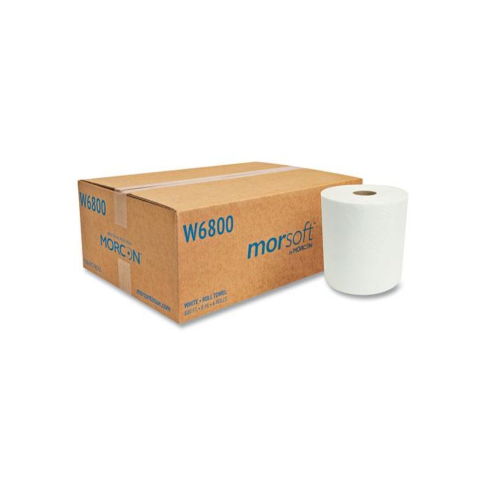 Morsoft Universal Roll Towels, 1-Ply, 8" x 800 ft, White, 6 Rolls/Carton. Picture 1
