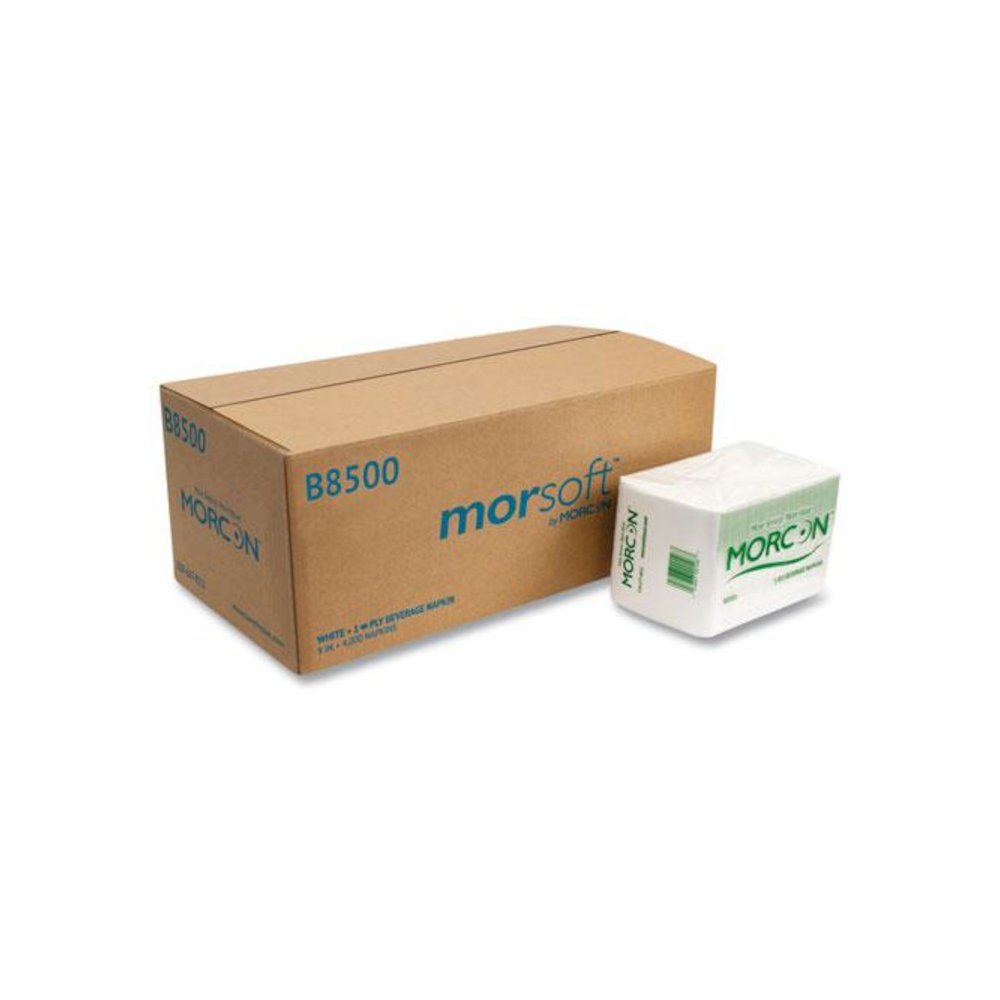 Morsoft Beverage Napkins, 1-Ply, 9 x 9, White, 500/Pack, 8 Packs/Carton. Picture 1