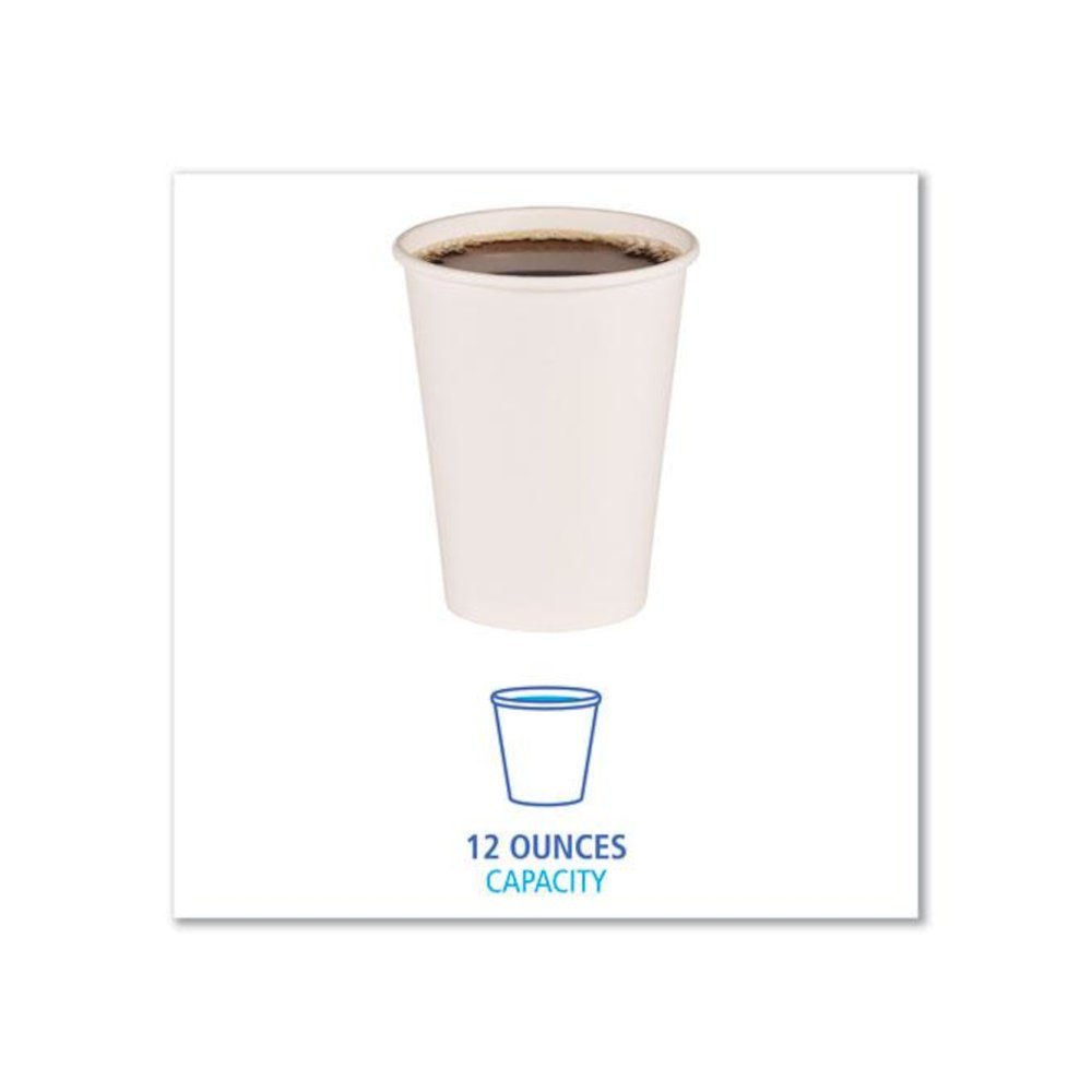Paper Hot Cups, 12 oz, White, 50/Sleeve, 20 Sleeves/Carton. Picture 2