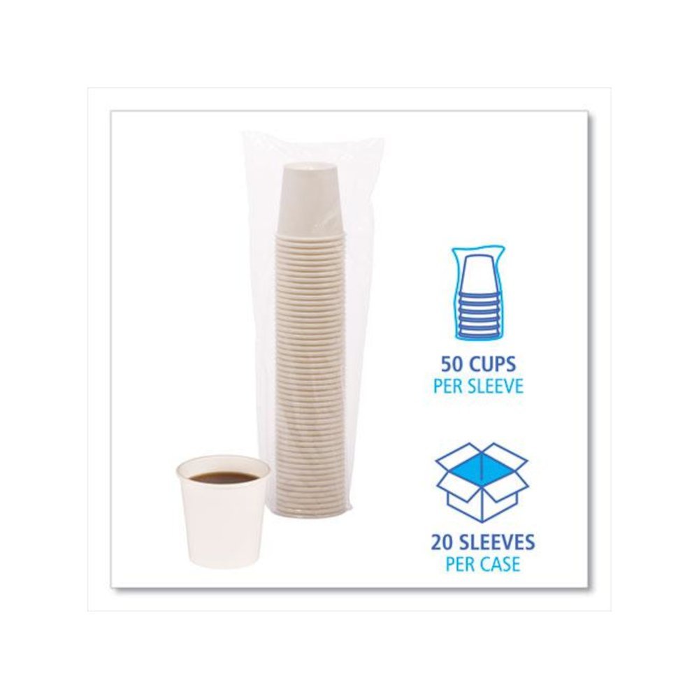 Paper Hot Cups, 4 oz, White, 50/Sleeve, 20 Sleeves/Carton. Picture 4