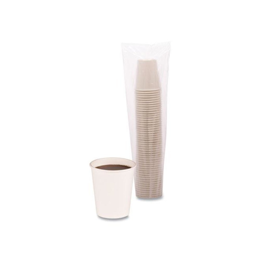 Paper Hot Cups, 8 oz, White, 50/Sleeve, 20 Sleeves/Carton. Picture 3