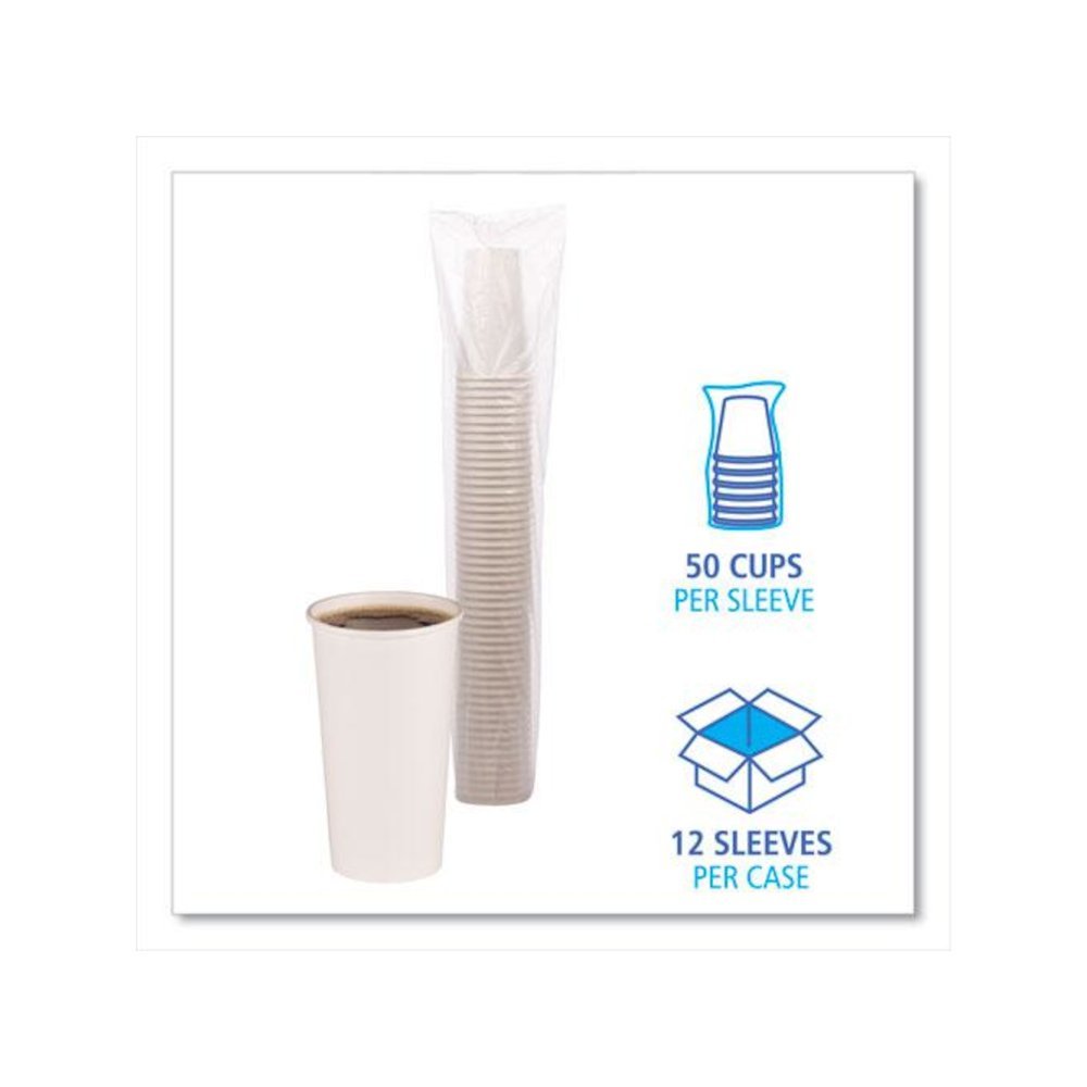 Paper Hot Cups, 20 oz, White, 50/Sleeve, 12 Sleeves/Carton. Picture 4